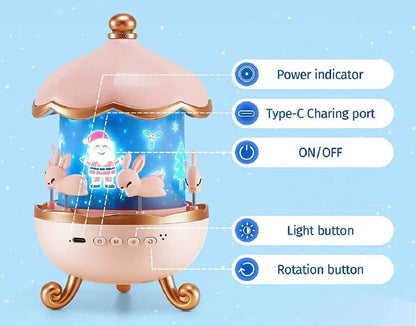 Bunny Carousel Night Lamp Projector with Bluetooth Speaker & 3-Color Ambient Light